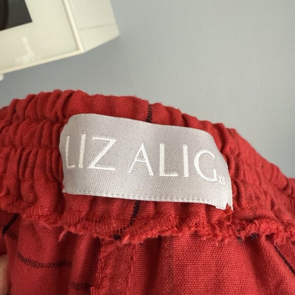 Liz Alig Linen Pull-on Shorts Red Plaid - Picture 3 of 4